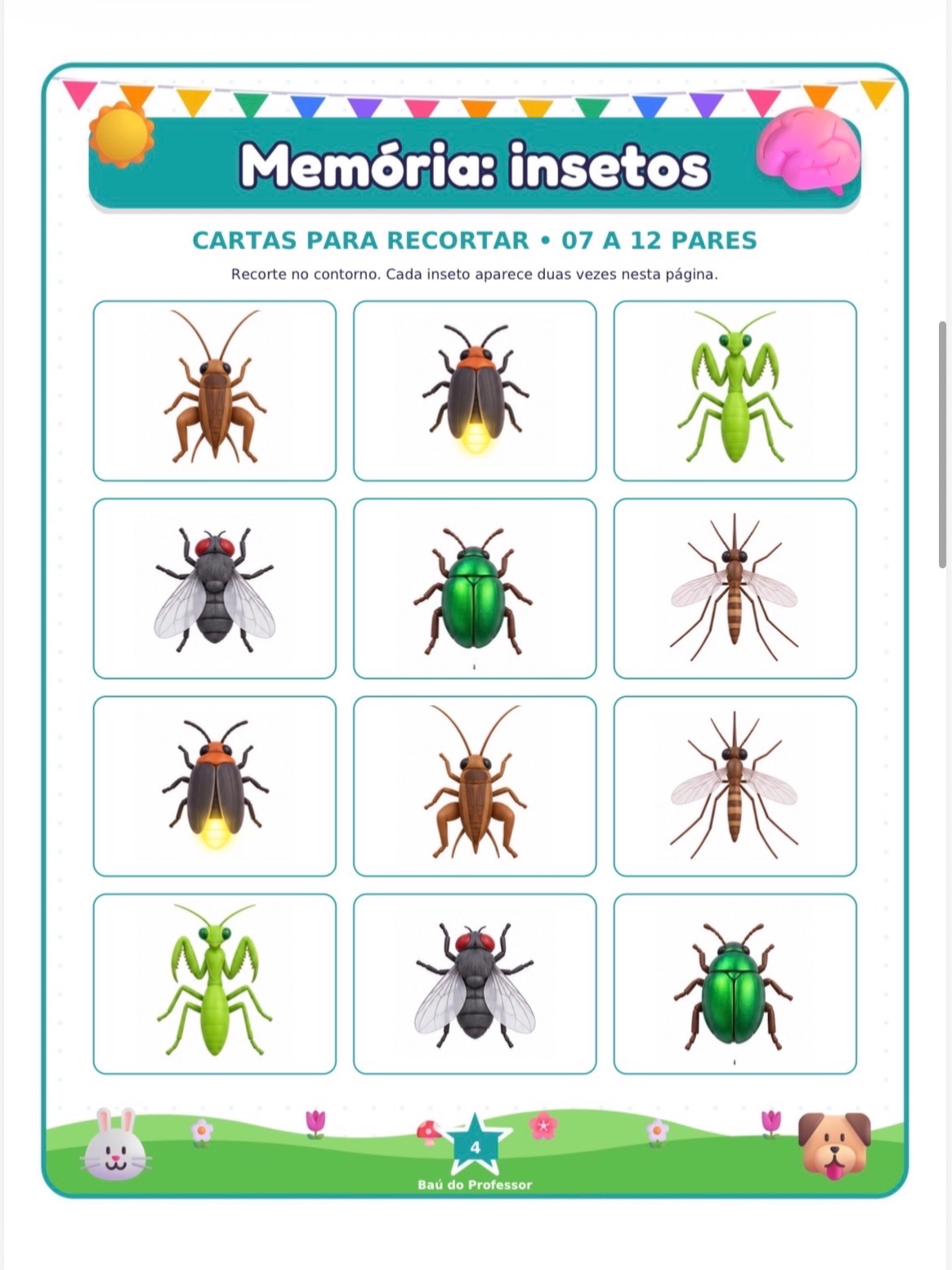 Imagem da galeria 3 de Jogo da Memória dos Insetos para Imprimir — 18 Pares PDF