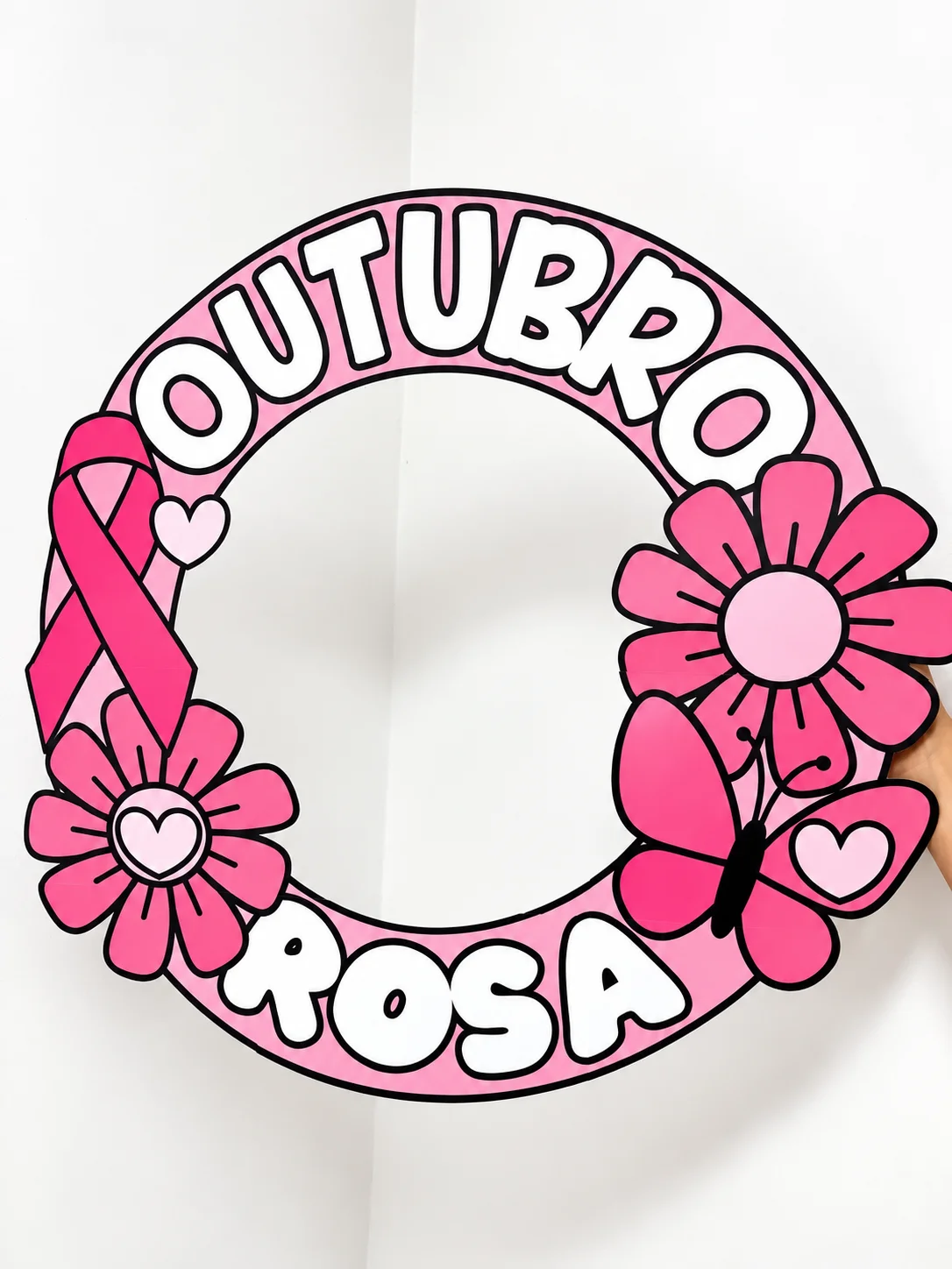 Capa de Bambolê Outubro Rosa para Fotos – Decoração e Conscientização