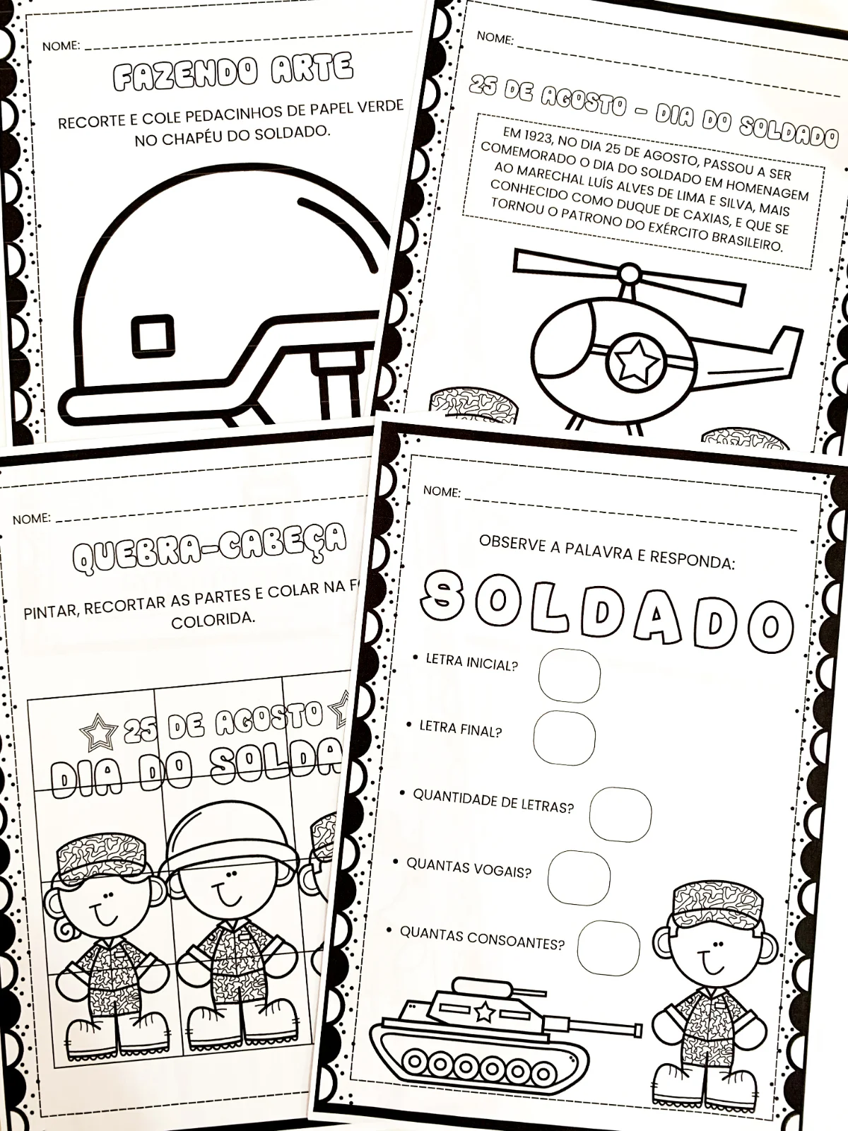 Capa de Atividades – Dia do Soldado | Educação Infantil
