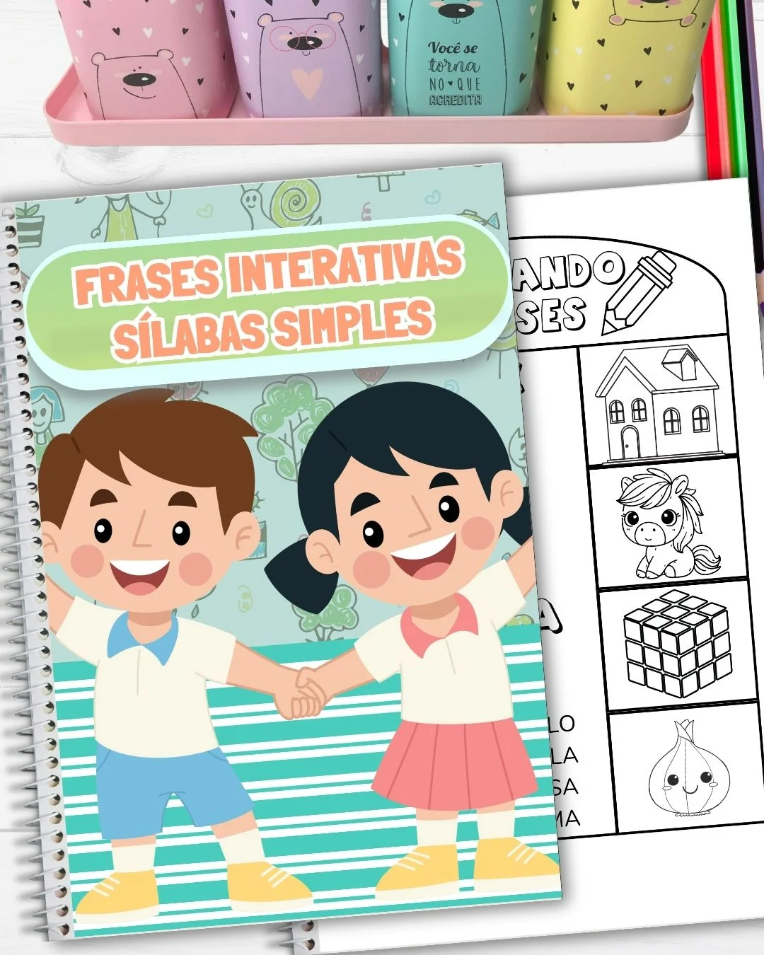 Capa de Frases Interativas com Sílabas Simples de A a Z para Educação Infantil