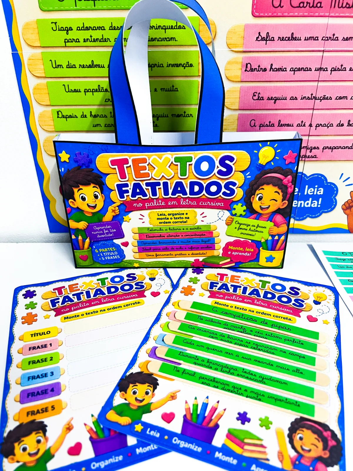 Imagem da galeria 1 de Textos Fatiados no Palito Letra Cursiva | Alfabetização
