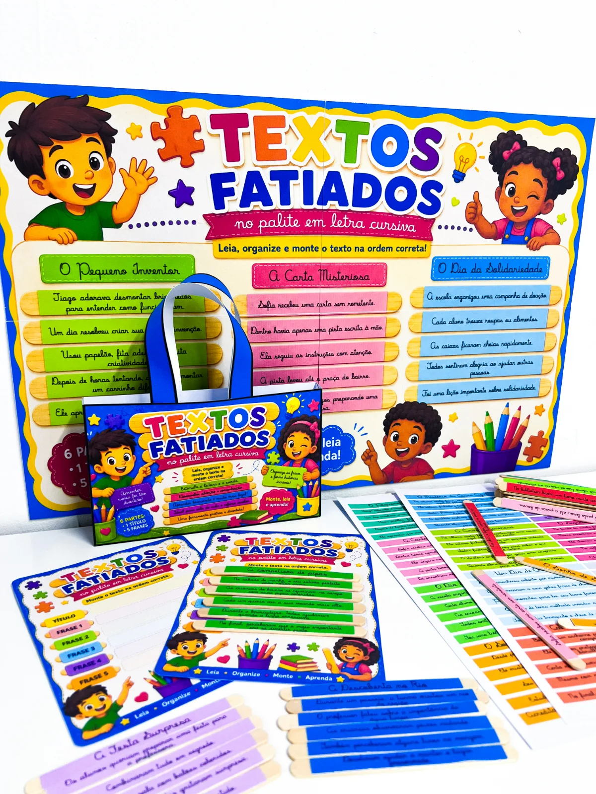Imagem da galeria 2 de Textos Fatiados no Palito Letra Cursiva | Alfabetização