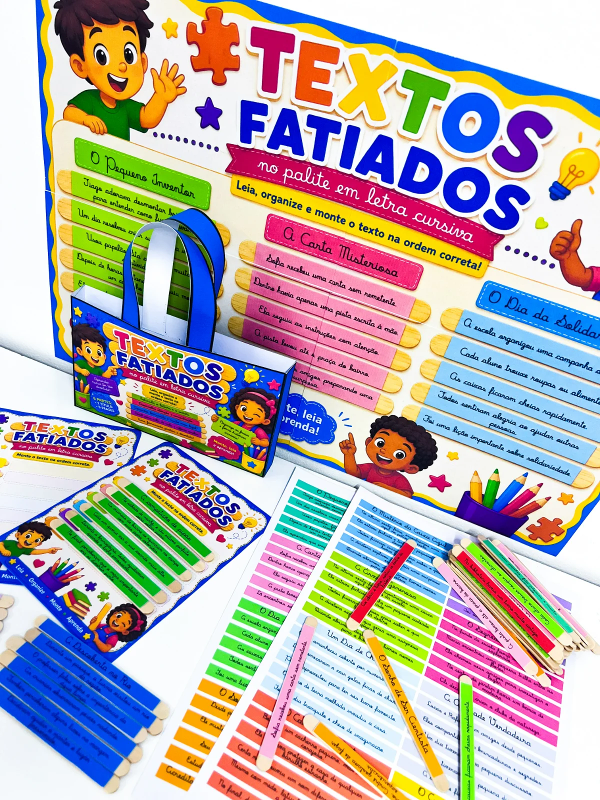 Imagem da galeria 3 de Textos Fatiados no Palito Letra Cursiva | Alfabetização
