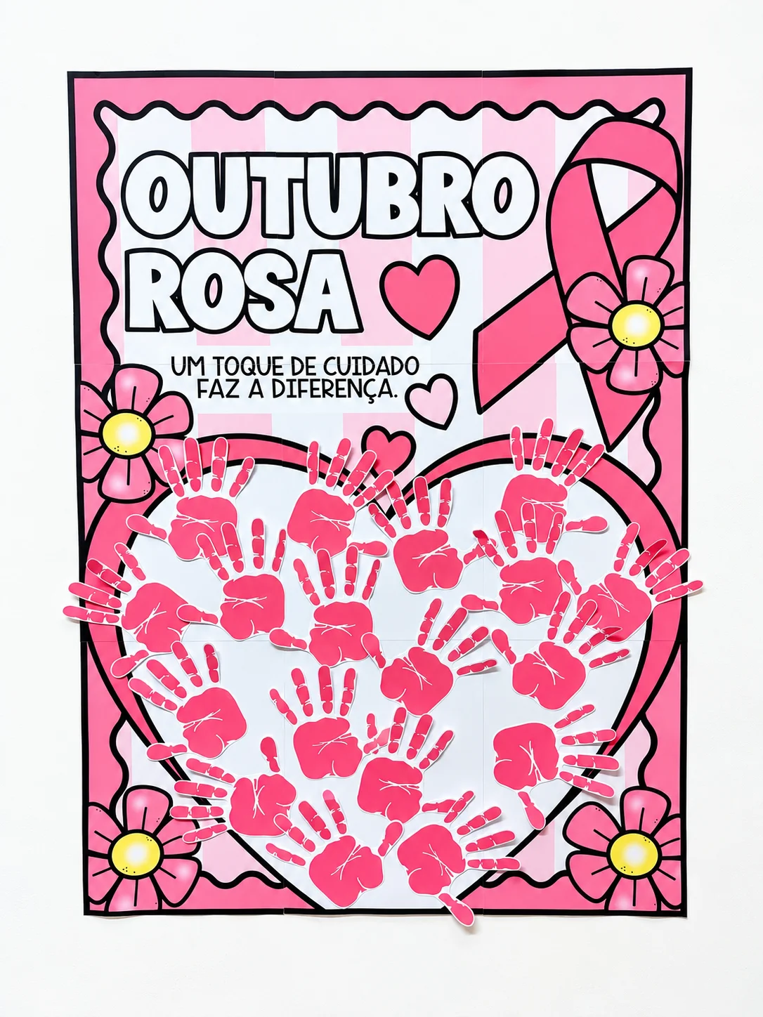Capa de Cartaz Colaborativo Outubro Rosa para Escola