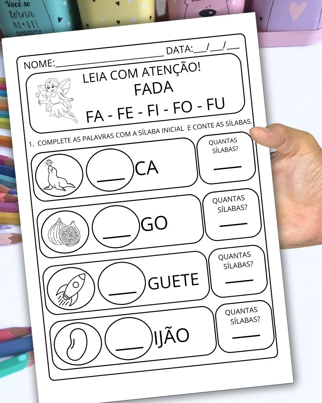 Imagem da galeria 1 de Alfabetização: Completando e Contando Sílabas para Educação Infantil e Anos Iniciais