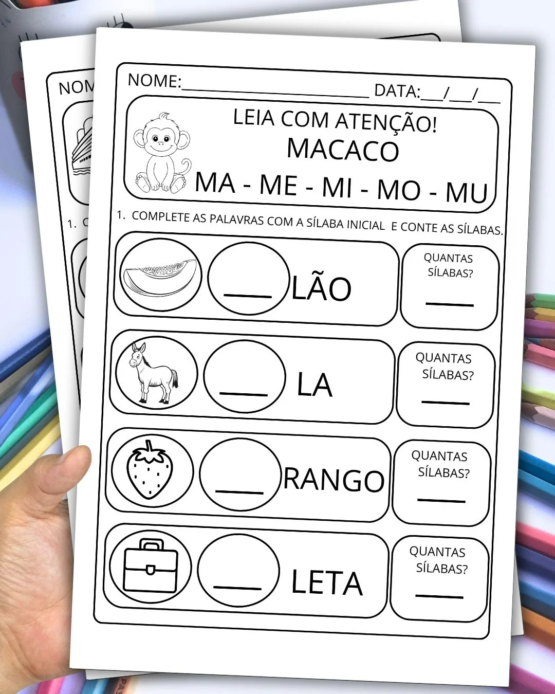 Imagem da galeria 2 de Alfabetização: Completando e Contando Sílabas para Educação Infantil e Anos Iniciais
