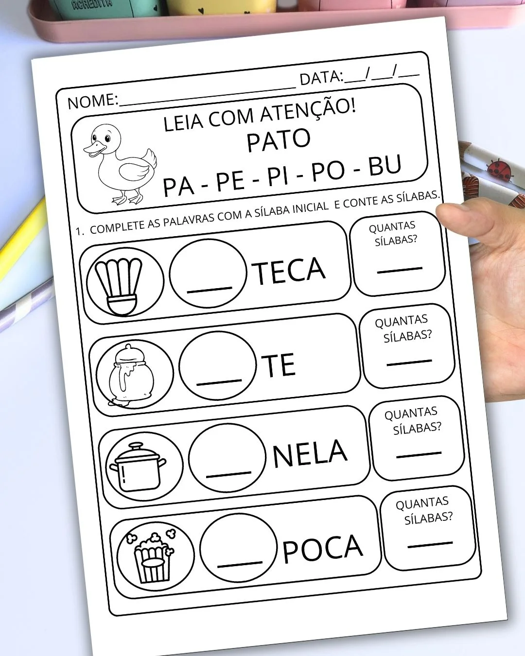 Imagem da galeria 3 de Alfabetização: Completando e Contando Sílabas para Educação Infantil e Anos Iniciais
