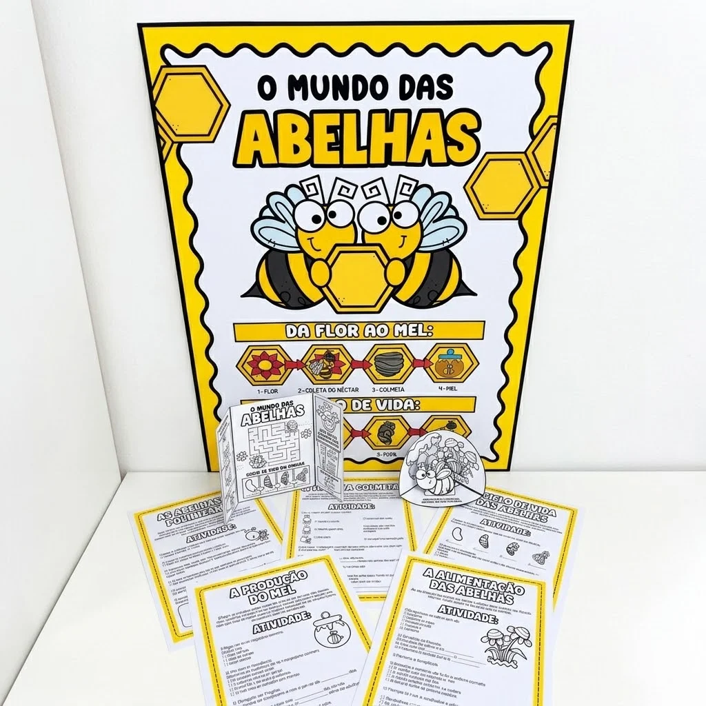 Capa de O Mundo das Abelhas Painel 9 Folhas e Atividades - PDF para Imprimir