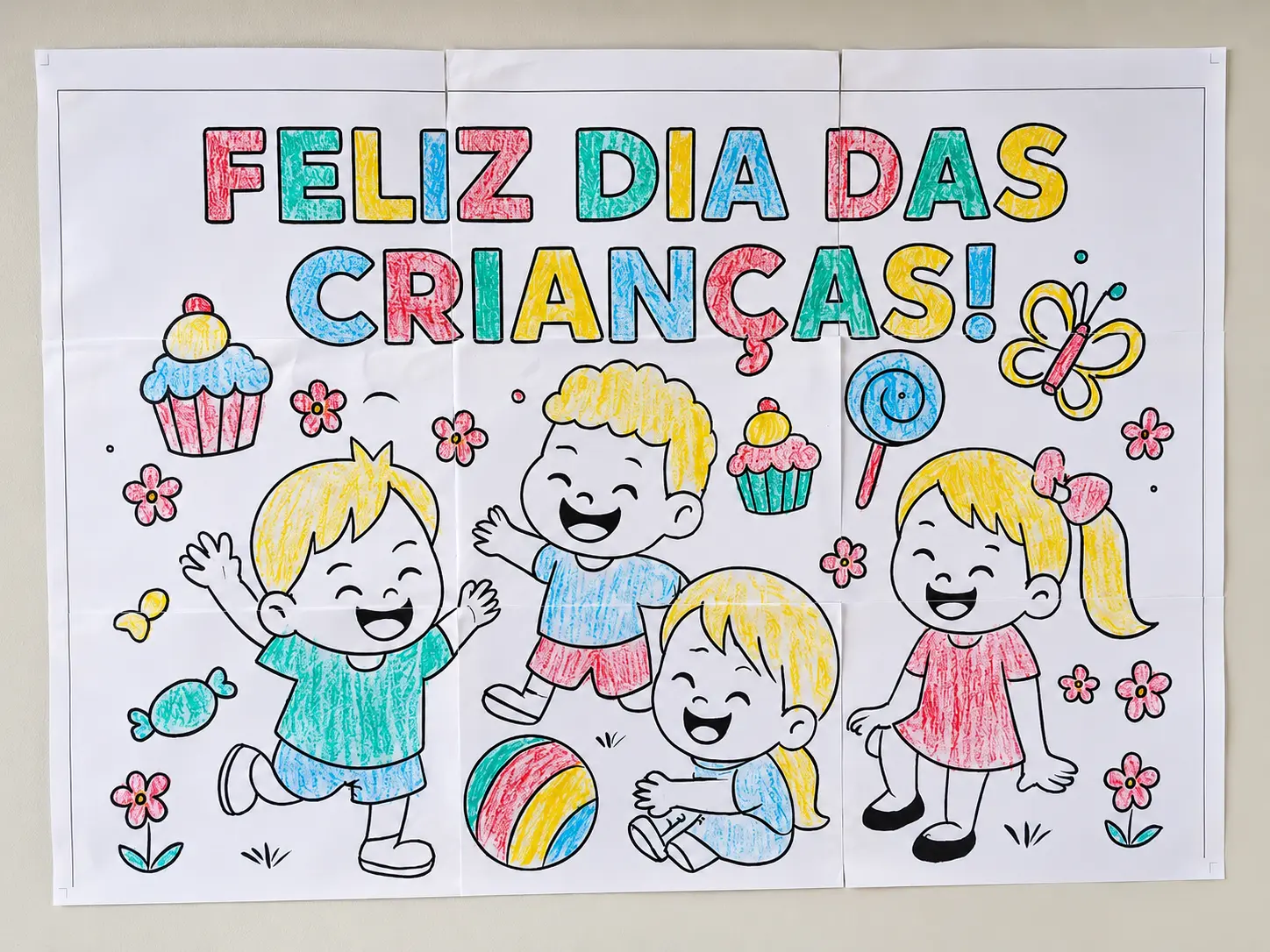 Imagem da galeria 1 de Painel Dia das Crianças para Colorir – PDF para Imprimir