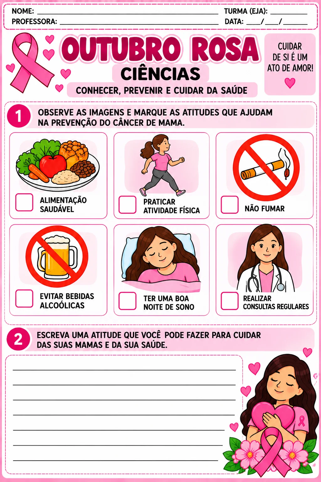Imagem da galeria 3 de Outubro Rosa Pacote de Atividades PDF Ensino Fundamental Alfabetização