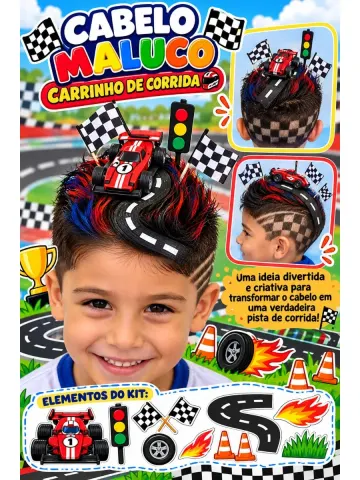 Capa do material: CABELO MALUCO – CARRINHO DE CORRIDA! PDF _ Educação Infantil e Fundamental.