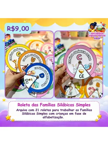 Capa do material: Roleta das Famílias Silábicas Simples