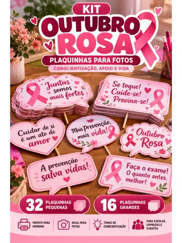 Capa do material: Kit Outubro Rosa – Plaquinhas para Fotos e Conscientização