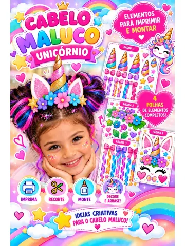 Capa do material: Cabelo Maluco Unicórnio Menina pdf Educação Infantil e Ensino Fundamental