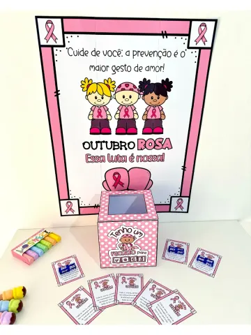 Capa do material: Kit Outubro Rosa para Educação Infantil e Ensino Fundamental – Caixa, Cartaz e Lembrancinha