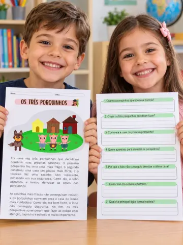 Capa do material: Os Três Porquinhos – Atividade de Interpretação de Texto para Educação Infantil