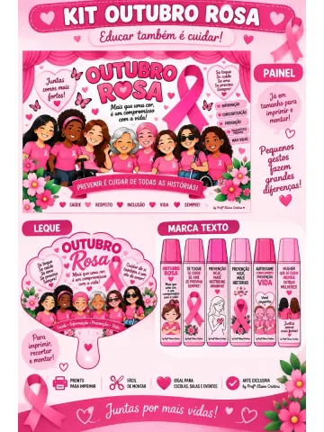 Capa do material: Kit Outubro Rosa  com Leque e Painel