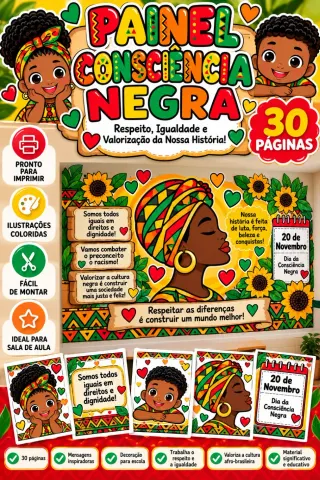 Capa do material: Painel Consciência Negra pdf 9 partes Educação infantil Fundamental